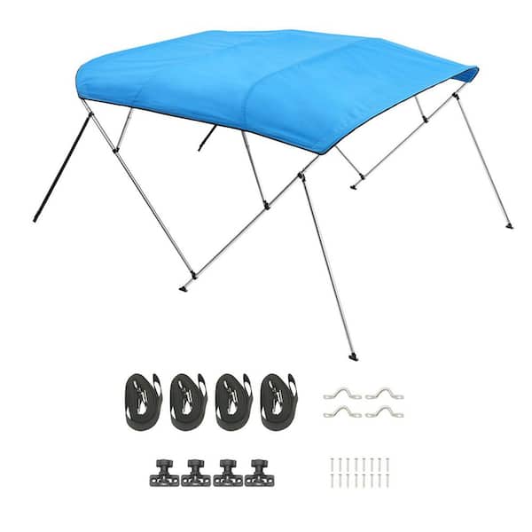 4 Bow Boat Bimini Top, 600D Polyester, Aluminum Frame, Waterproof, Sun Shade Canopy, 96 in. L x (85-90 in. )W x 54 in. H