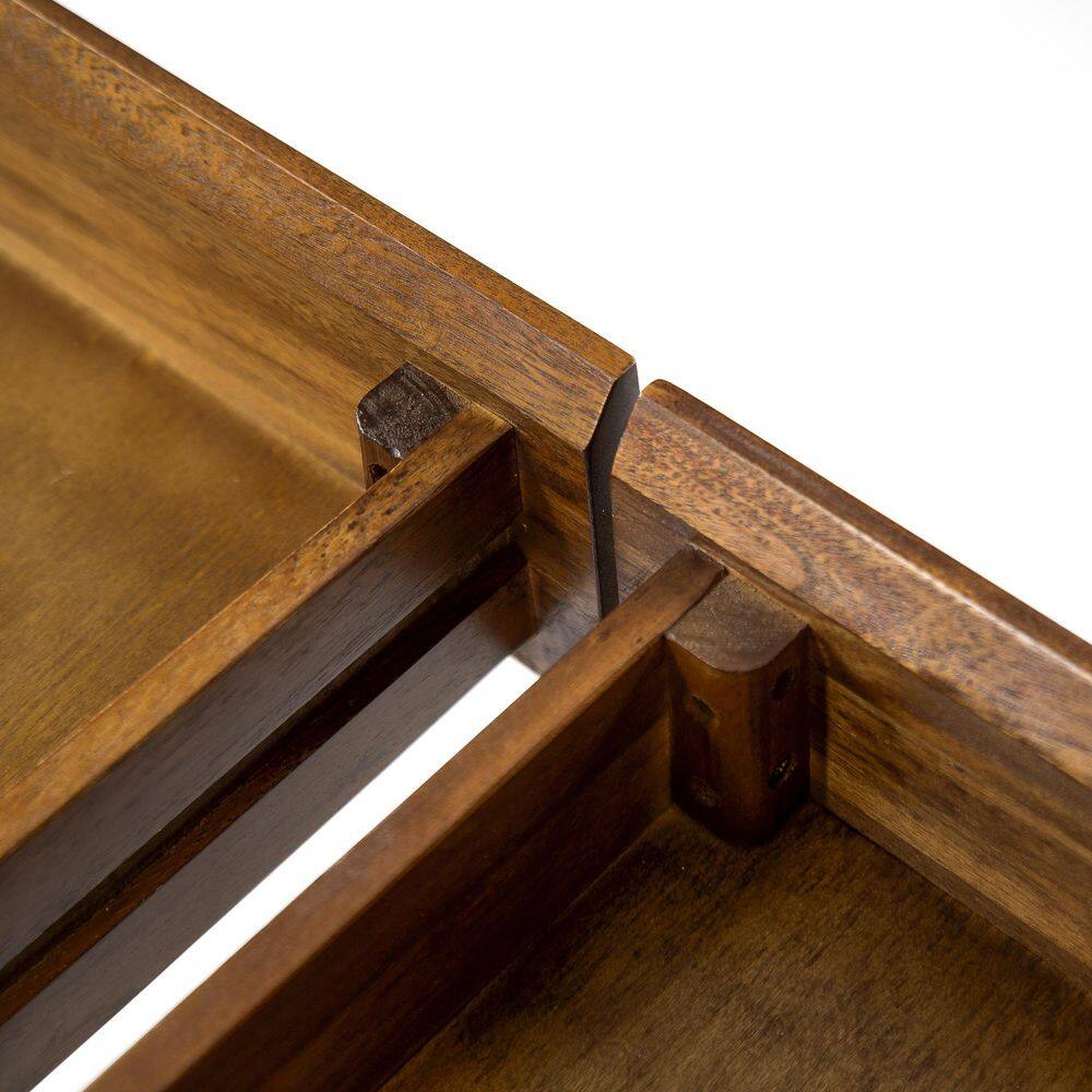 Rustic Dark Oak Acacia Wood Desk with Metal Frame and Dual Drawers