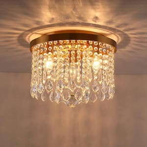 13 in. 3-Light Antique Brass Finish Crystal Flush Mount Ceiling Light