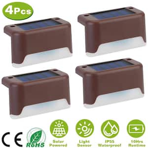 4-Piece Solar Powered Brown Waterproof LED Stair Light with Dusk To Dawn Sensor