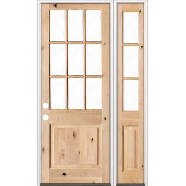 Krosswood Doors 50 in. x 96 in. Craftsman Knotty Alder 9-Lite Unfinished Right-Hand Inswing Prehung Front Door with Right Hand Sidelite