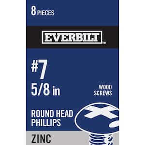 #7 x 5/8 in. Phillips Round Head Zinc Plated Wood Screw (8-Pack)