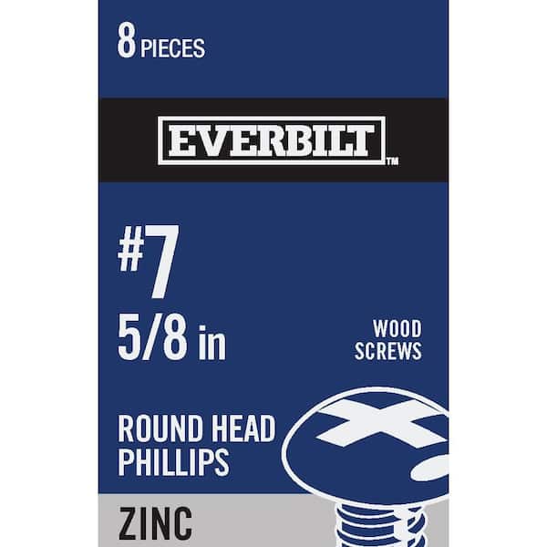 Everbilt #7 x 5/8 in. Phillips Round Head Zinc Plated Wood Screw (8-Pack)
