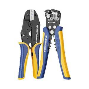 AWG 22-10 Ratchet Wire Crimper Tool with AWG 24-10 Automatic Wire Stripper for Heat Shrink Connectors, Blue and Yellow