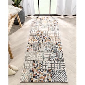 Envie Taranto Ivory Blue 2 ft. 3 in. x 7 ft. 3 in. Geometric Abstract Pattern Runner Area Rug