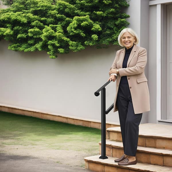 Handrails for Outdoor Steps 2-3 Step Stair Hand Rail Indoor Railing Kit Railings for Steps Black 35.6 in. H x 3.3 in. W