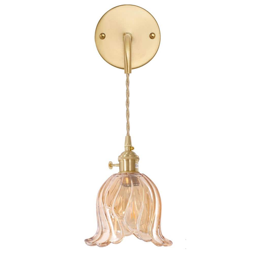 Retro 4.72 in. 1 Light Gold Vintage Smart Home Wall Sconce with Wings Amber