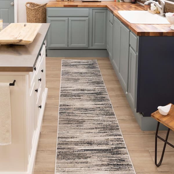 Banner Cream 2 ft. x 10 ft. Modern Contemporary Abstract Striped Runner Rug