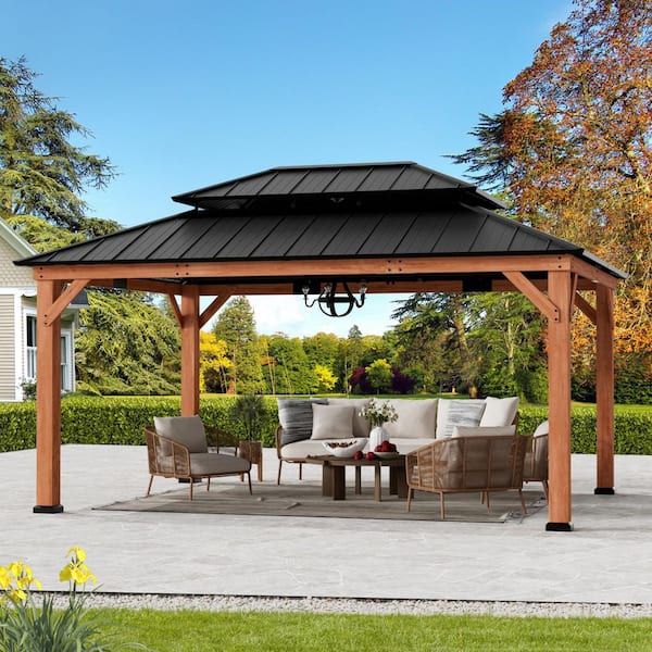 Ultra Series Wood Gazebo 12 ft. x 16 ft. Cedar Framed Wooden Gazebo with Double Galvanized Steel Roof, Permanent Hardtop