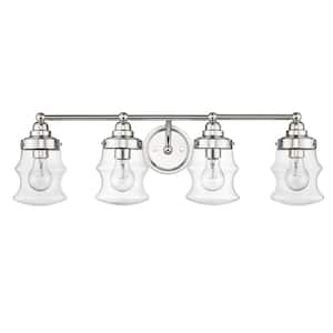 Keal 30.5 in. 4-Light Polished Nickel Vanity Light with Clear Glass