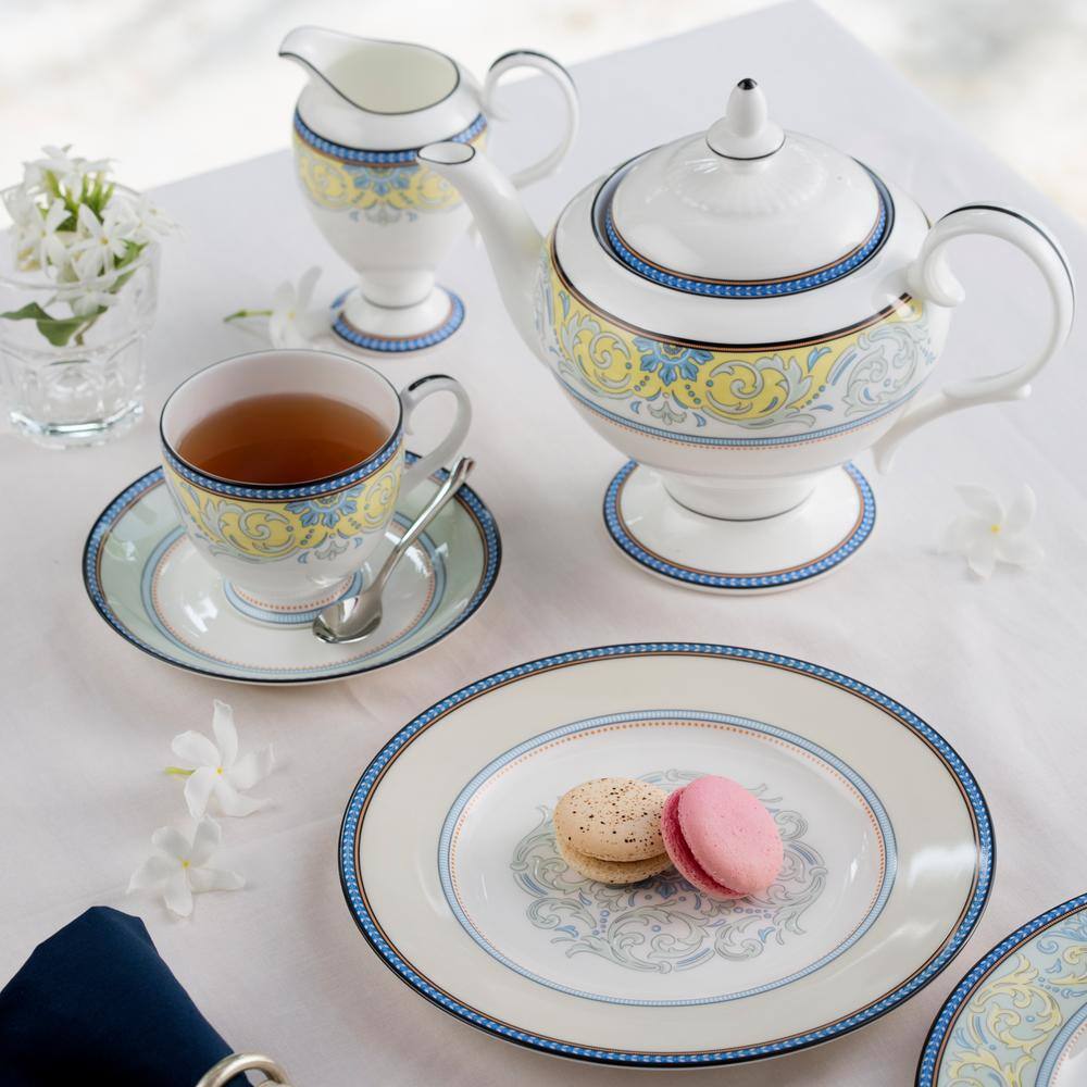 Menorca Palace Yellow and Blue Porcelain 5-Piece Place Setting