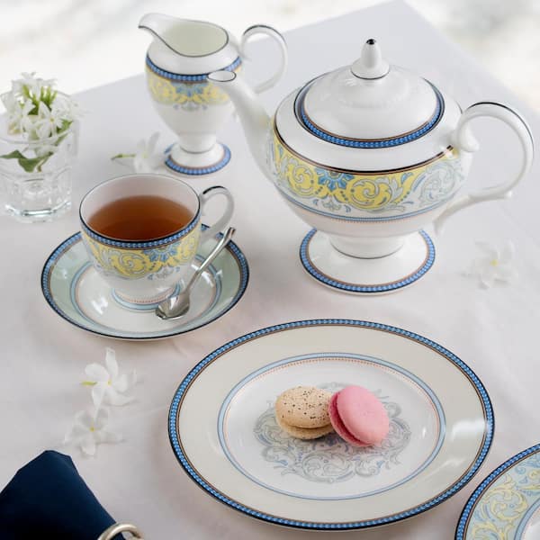 Menorca Palace 5-Piece (Blue/Yellow) Bone China Dinnerware Set, Service for 1