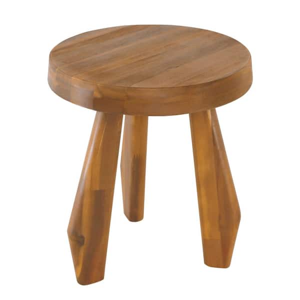 Terra 15 in. Rustic Coastal Acacia Wood Tripod Round Indoor/Outdoor Accent Stool, Natural