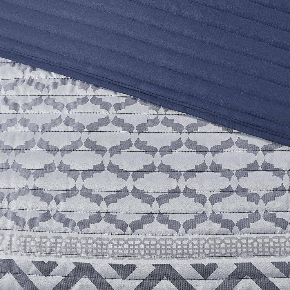 Navy Reversible Microfiber Full Quilt Set with Decorative Pillow
