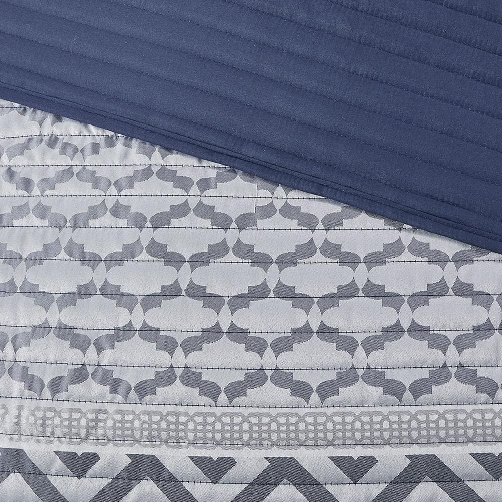 Navy Reversible Microfiber King Quilt Set