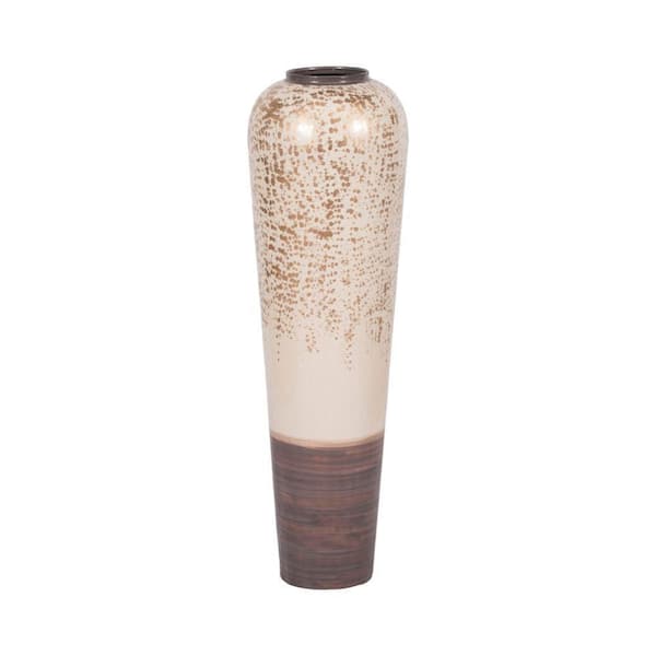 38 in. Ivory Metal Round Decorative Vase