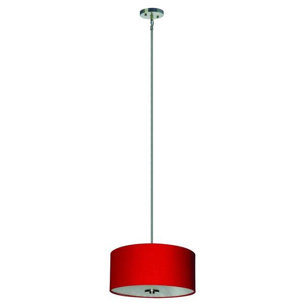 Yosemite Home Decor Lyell Forks Family 3-Light Satin Steel Pendant with Chili Pepper Red Fabric Shade