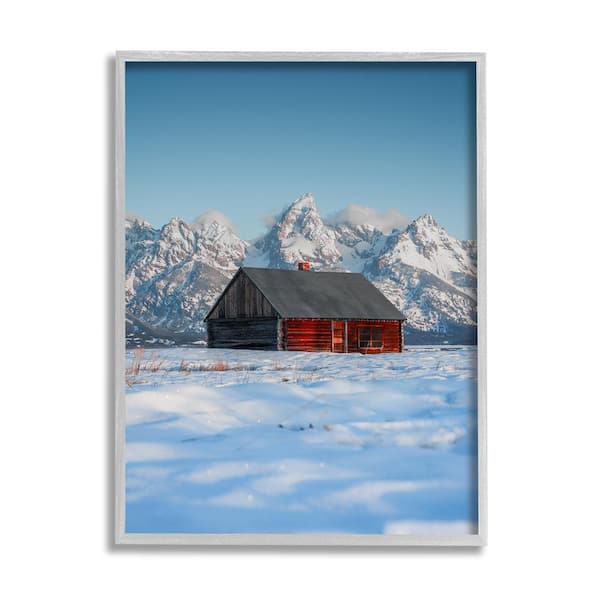 Stupell Industries Cabin in Snowy Mountains by Jared Kreiss 1-Piece Framed Graphic Print Nature Poster Art Print 20 in. x 16 in.