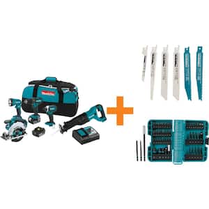 18V LXT Lithium-Ion Combo Kit 3.0Ah with Reciprocating Saw Blade Assortment Set and ImpactX Driver Bit Set (5-Piece)