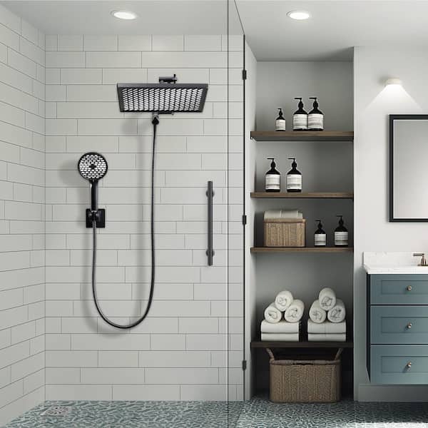 Rainfall Shower Head Combo 6-Spray 12 in. Wall Mount Dual Shower Heads and Handheld Shower Head with 2.5 GPM in Black