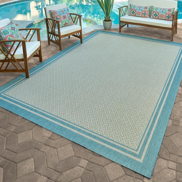 Paseo Soroa Sand/Oasis 5 ft. x 7 ft. Border Indoor/Outdoor Area Rug