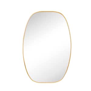 Gold 24 in. W x 36 in. H Unique Oblong Oval Metal Framed Vanity Wall Mirror with Reinforced D-Ring Clips