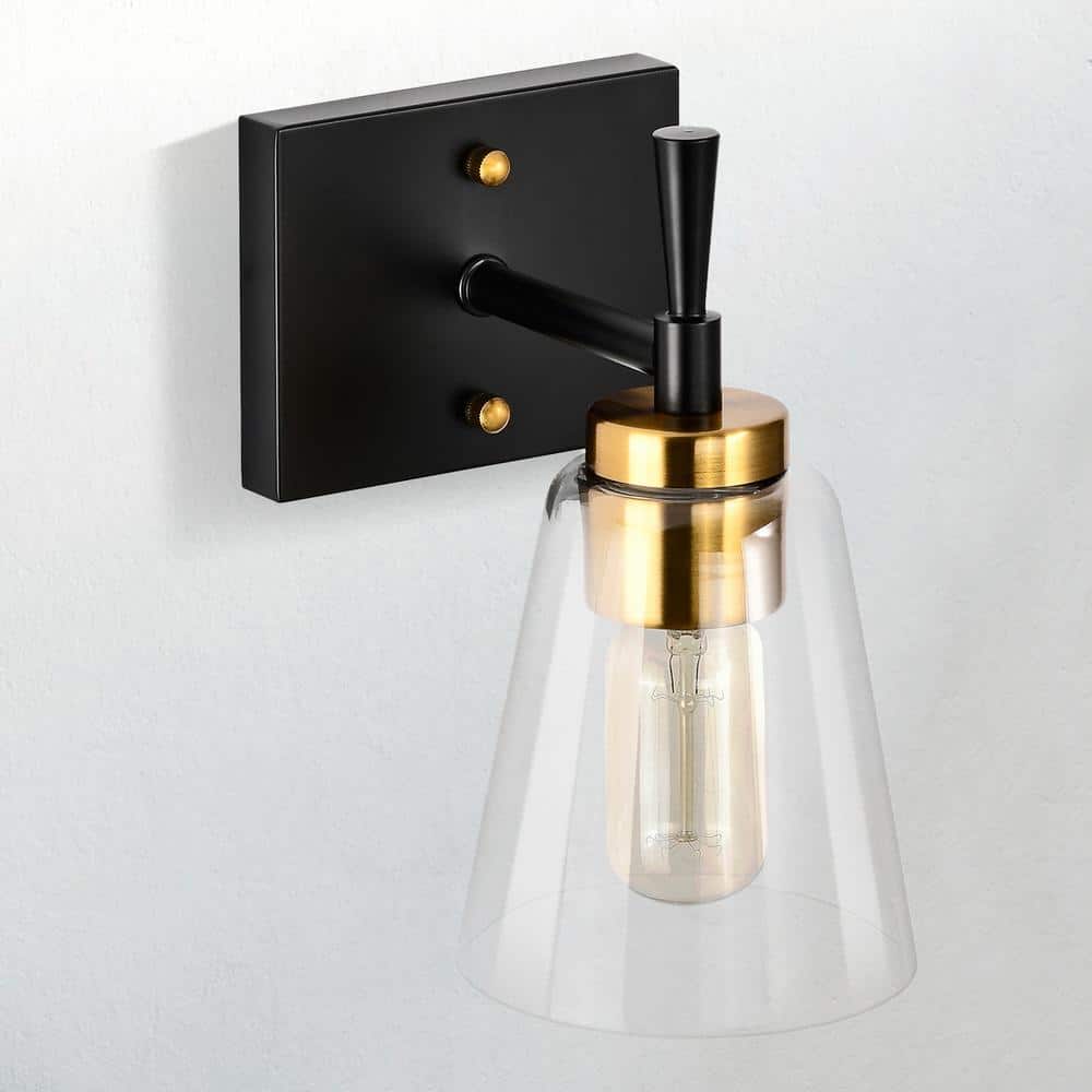 Briarwood 1-Light Black and Antique Brass Indoor Wall Sconce with Clear Cone Glass Shade price history on PriceWatchPro