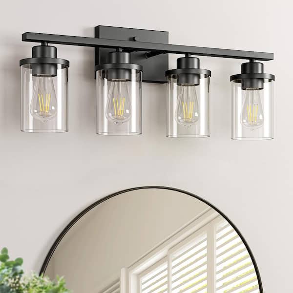 24 in. 4-Light Matte Black Vanity Light with Clear Glass Shade