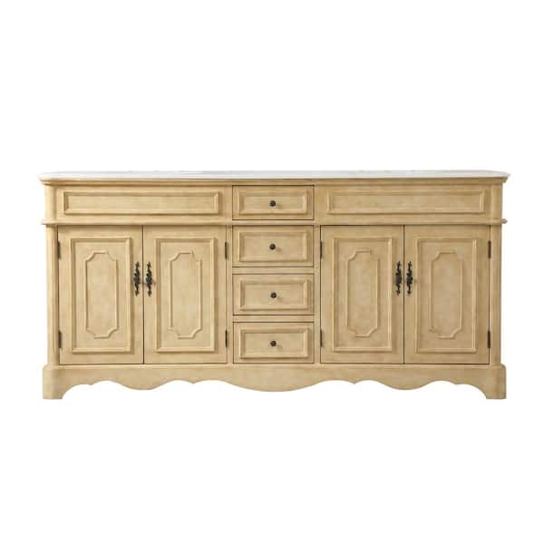 Unbranded Simply Living 72 in. W x 21.5 in. D x 35 in. H Bath Vanity in Antique Beige with White Marble Top