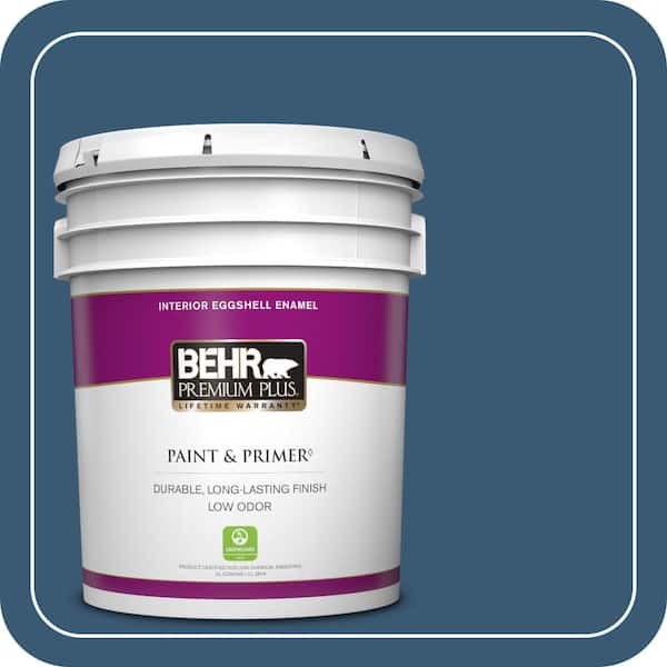 BEHR PREMIUM PLUS 5 gal. #M500-6 Express Blue Eggshell Enamel Low Odor Interior Paint & Primer