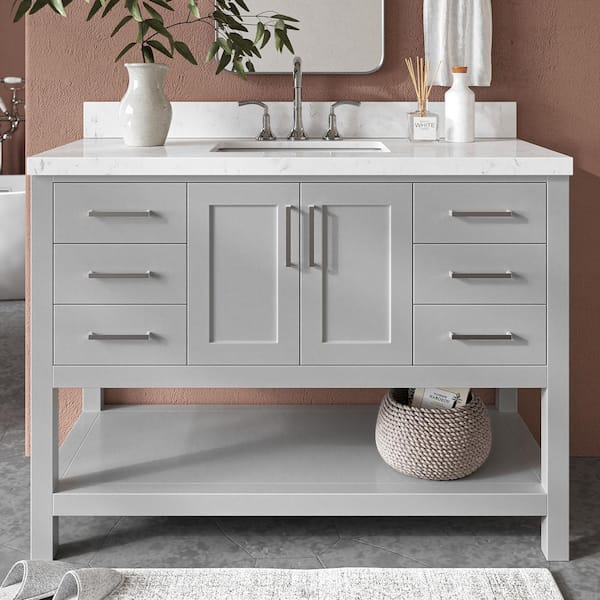 ARIEL Magnolia 48.25 in. W x 22 in. D x 36 in. H Single Freestanding Bath Vanity in Grey with Carrara Quartz Top