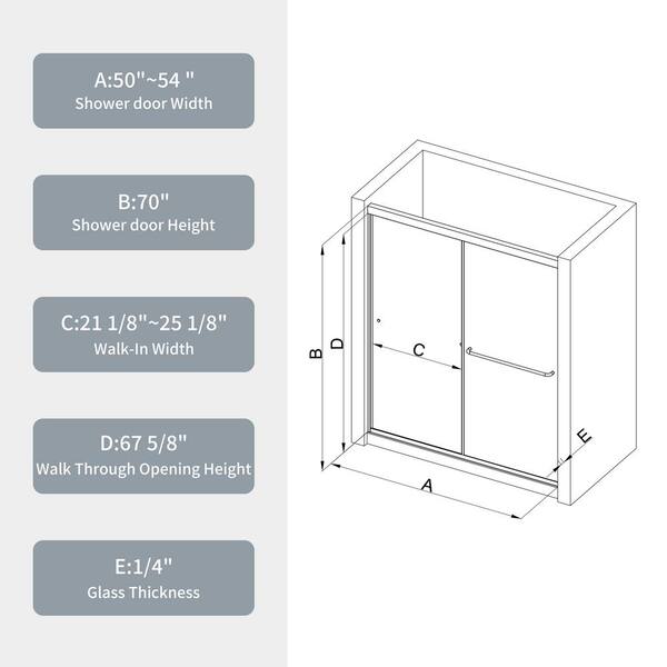 ANGELES HOME 50-54 in. W x 70 in. H Bypass Double Sliding Framed Shower Door with SGCC 1/4 in. Clear Tempered Glass, Chrome