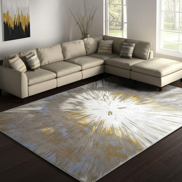 Gold 7 x 10 ft. Loomed Abstract Rectangle Indoor Area Rug