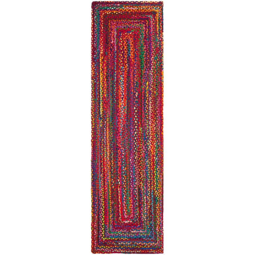 Handmade Braided Red and Multicolor Wool Cotton Runner Rug