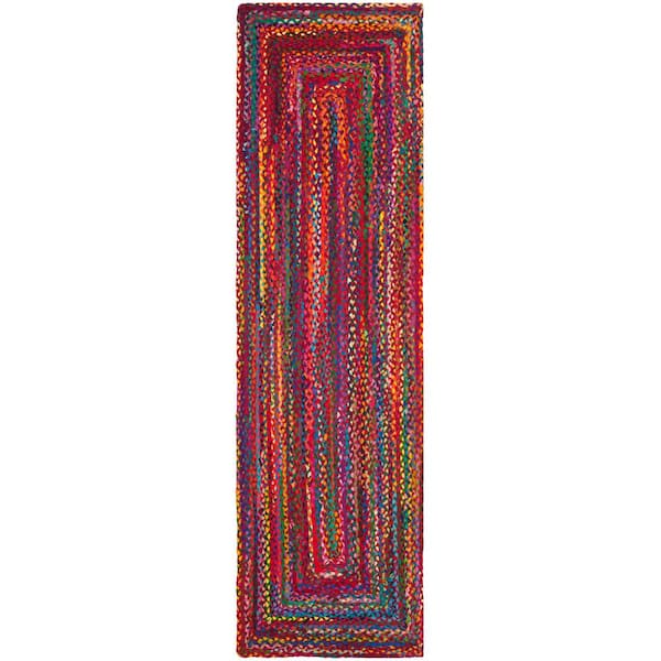 SAFAVIEH Braided Red/Multi 2 ft. x 8 ft. Border Runner Rug