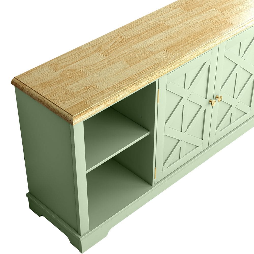 Coastal Farmhouse 70" Weathered Green TV Stand with Cabinet