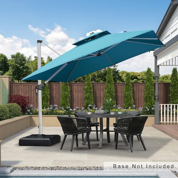 PURPLE LEAF 10 ft. Square Double-top Aluminum Umbrella Cantilever Polyester Patio Umbrella in Turquoise Blue