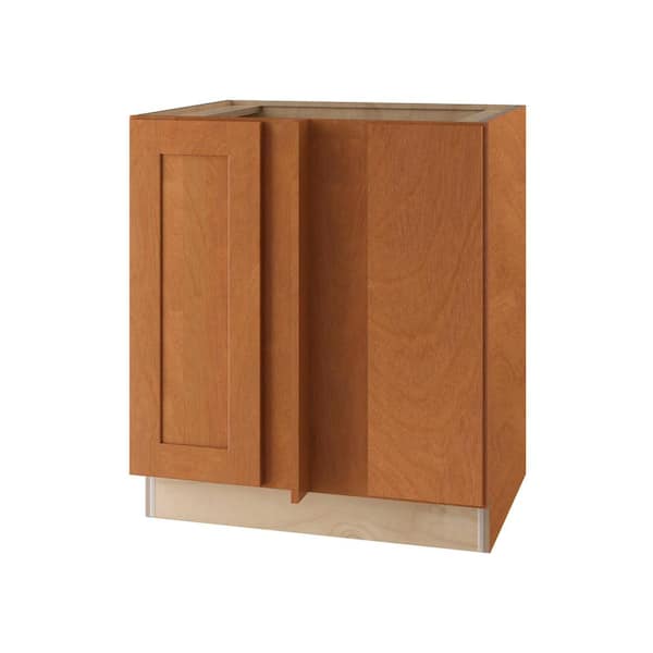 Home Decorators Collection Newport 30 in. W x 24 in. D x 34.5 in. H Assembled Plywood Blind Base Kitchen Cabinet in Cinnamon with Soft Close RH