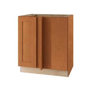 Hargrove Cinnamon Stain Plywood Shaker Assembled Blind Corner Kitchen Cabinet Soft Close R 30 in W x 24 in D x 34.5 in H