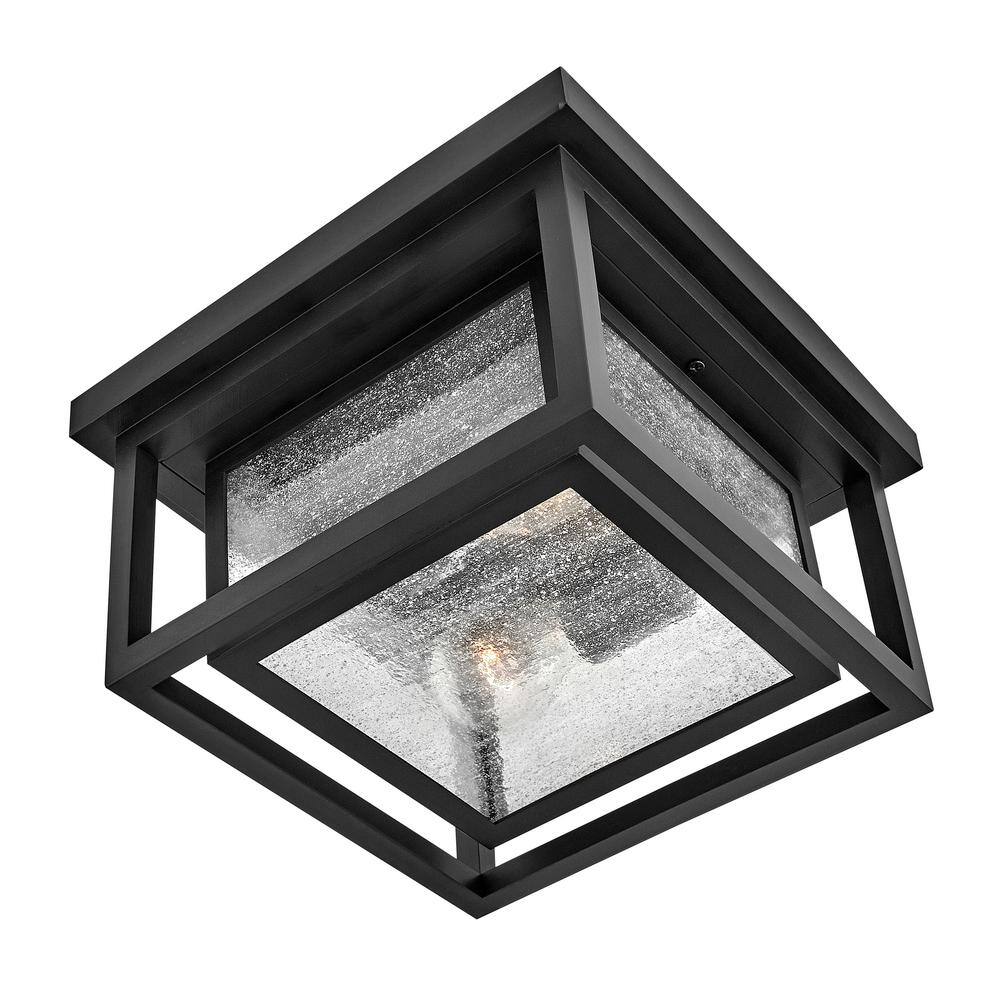 Black Double Frame Clear Seedy Glass Flush Mount Light