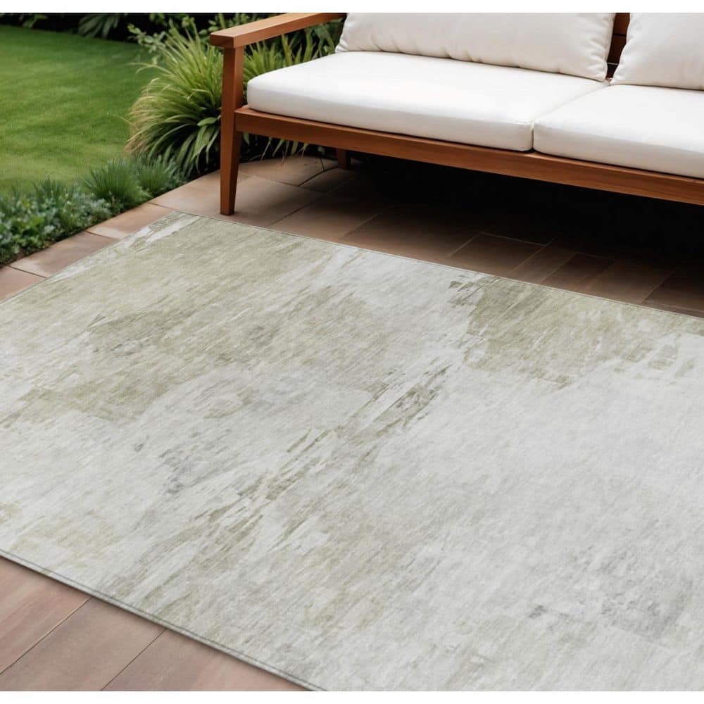Ivory, Beige, Taupe 9 ft. x 12 ft. Woven Abstract Polyester Rectangle Indoor / Outdoor Area Rug price history on PriceWatchPro