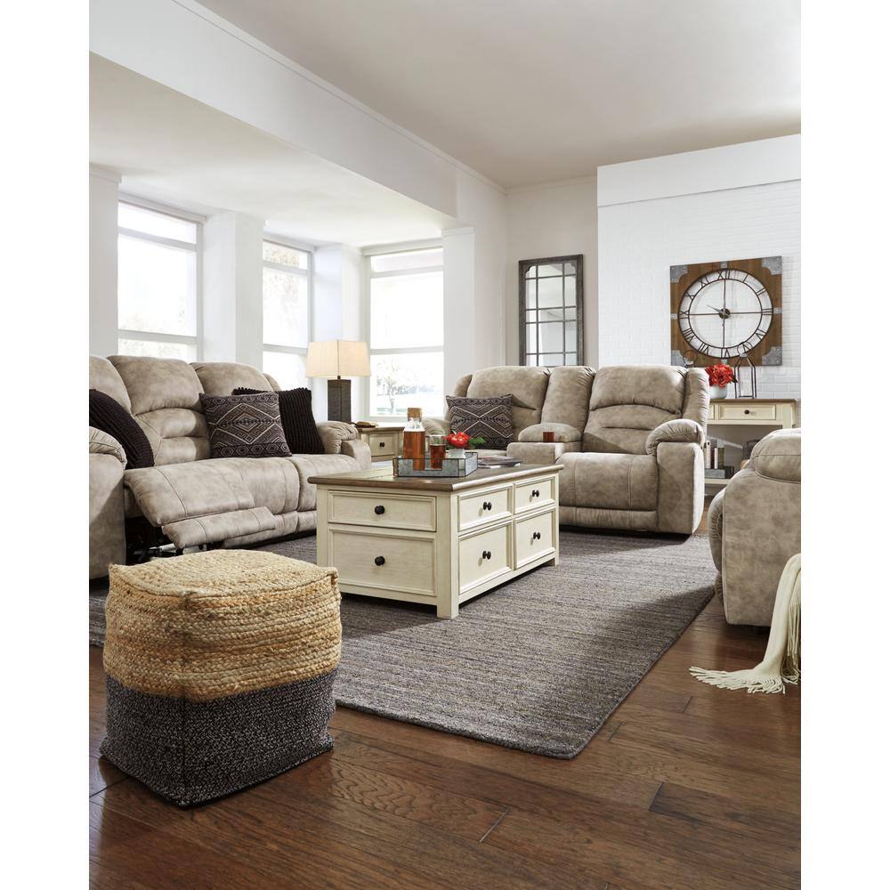 Contemporary Gray and Brown Braided Jute Pouf, 19" W x 17.5" H