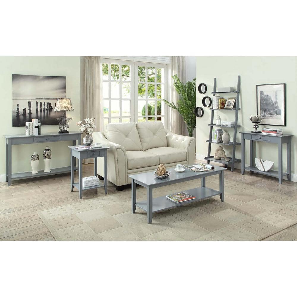 Gray Wood Hall Table with Drawer and Shelf