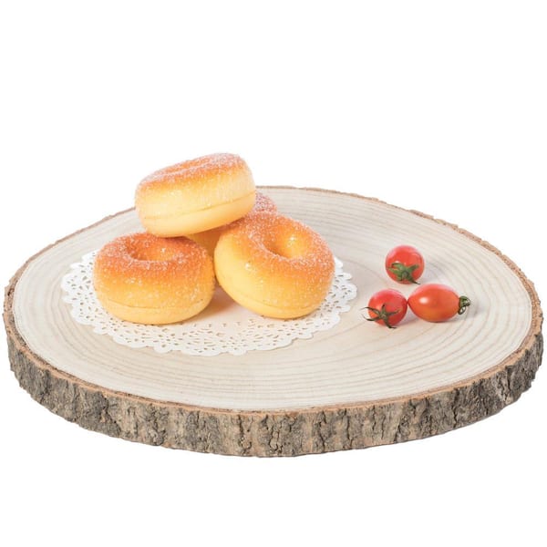 12 in. Dia Barky Natural Wood Slabs Rustic Ornament Slice Tray Table Charger