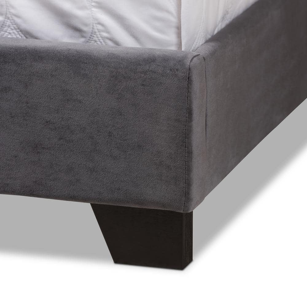 Luxurious Dark Grey Velvet Full Bed with Tufted Headboard and Nailhead Trim