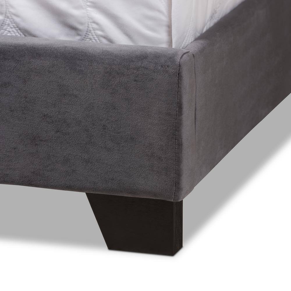 Candace Dark Grey Velvet Upholstered Queen Bed with Tufted Headboard
