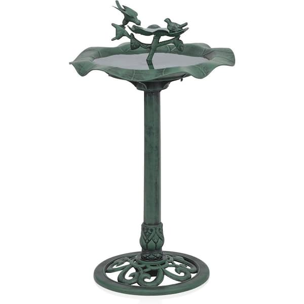 33 in. Tall Outdoor Lotus Bird bath Yard Statue Green Stunning Garden Accent Durable Polypropylene Construction
