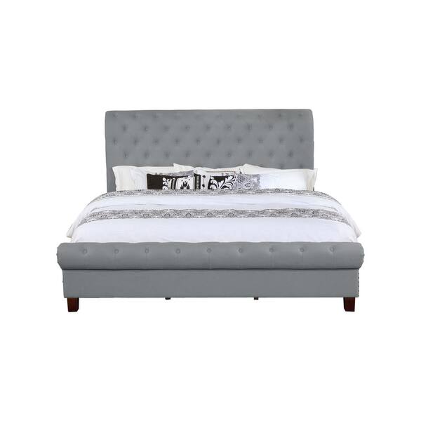 Unbranded Eastern Gray King Size Upholstered Rounded Panel Bed