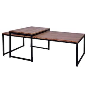24 in. Brown and Black Rectangular Wood Nesting Coffee and End Table Set with Sled Metal Base (Set of 2)