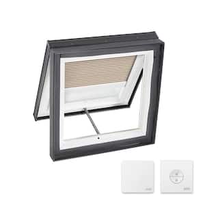 22-1/2 in. x 22-1/2 in. Venting Curb Mount Skylight w/ Laminated Low-E3 Glass & Beige Solar Powered Room Darkening Blind